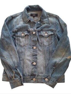 J. Crew Indigo Women's Distressed/Ripped Denim Light Wash Jean Jacket Size: S